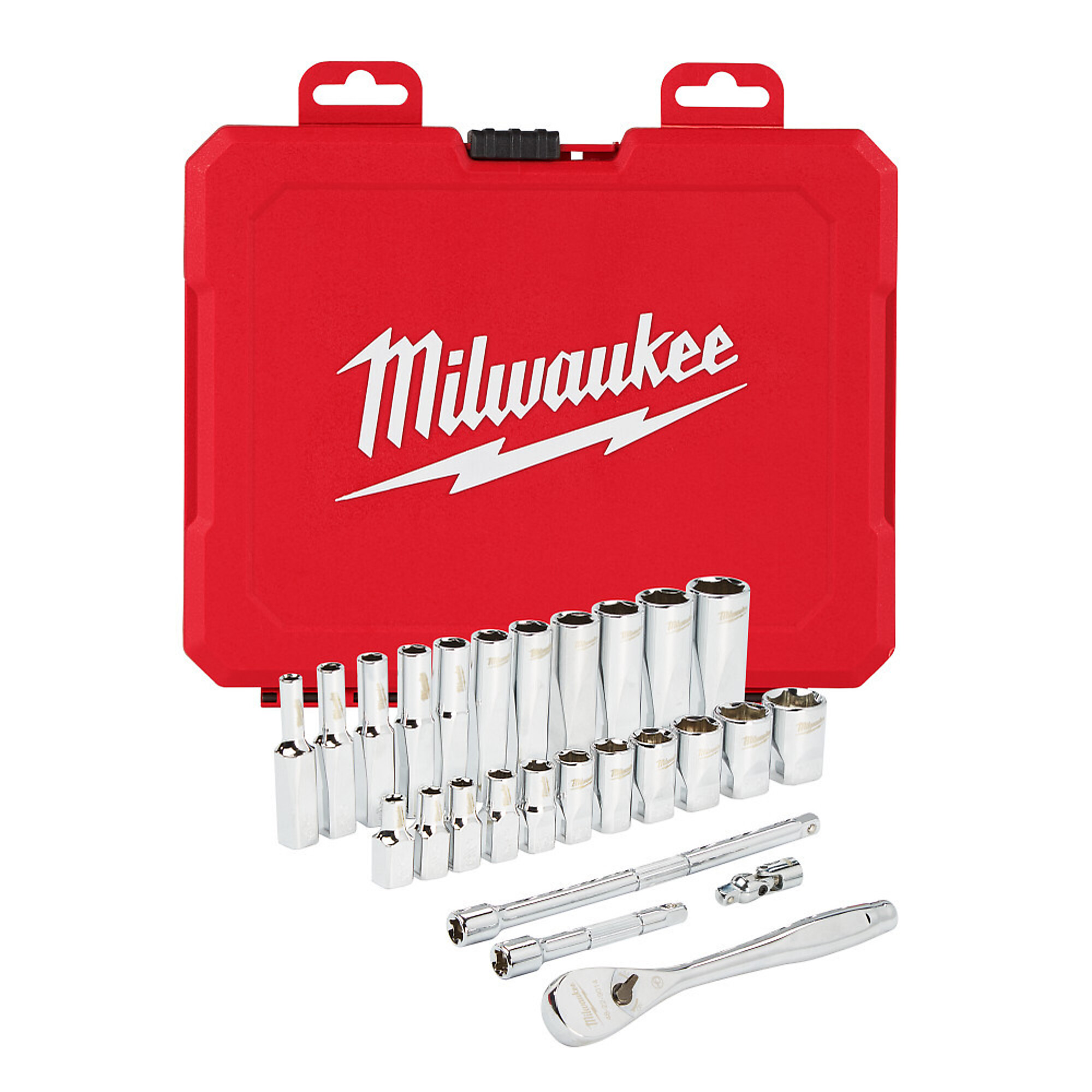 Milwaukee 1/4in. Drive Ratchet and Socket Set, 26-Pc., SAE, Model# 48-22-9404